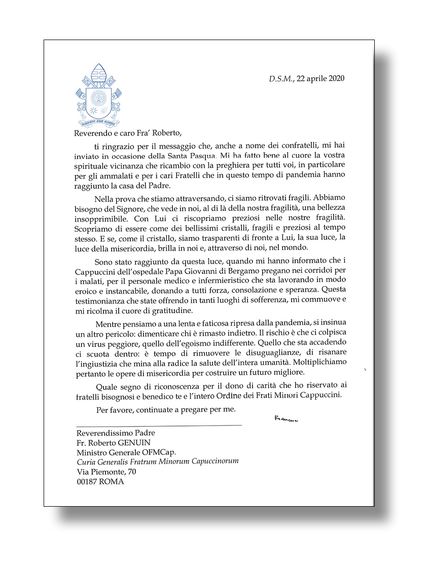 Lettera di Papa Francesco al Ministro Generale OFMCap